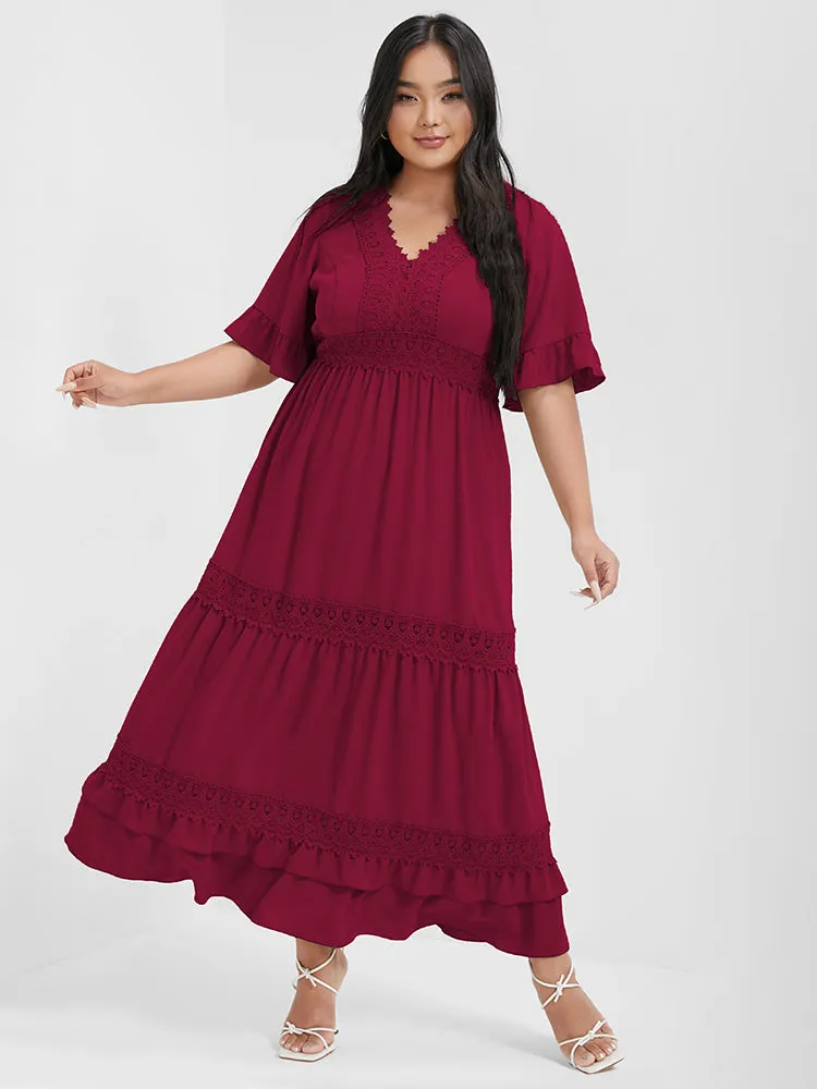 V Neck Ruffles Tiered Eyelet Lace Maxi Dress sold by Bloomchic product image thumbnail 3