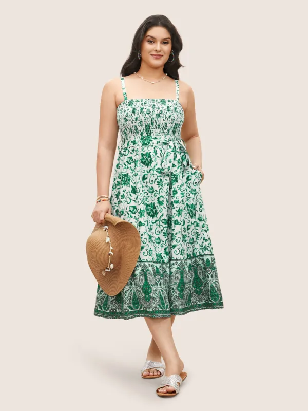 Bandana Print Shirred Patchwork Pocket Cami Dress sold by Bloomchic