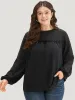 Anti-Wrinkle Pompom Trim Guipure Lace Keyhole Blouse sold by Bloomchic