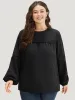 Anti-Wrinkle Pompom Trim Guipure Lace Keyhole Blouse sold by Bloomchic