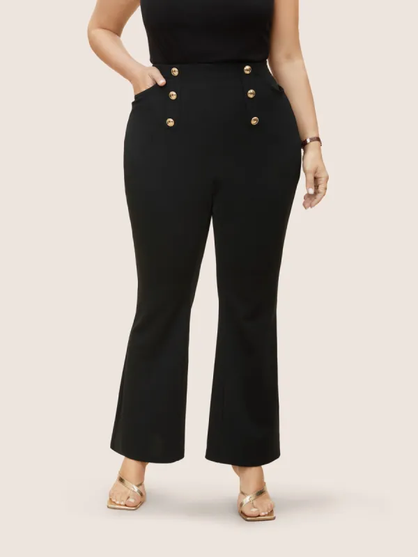Metal Detail Double Breasted Bootcut Pants sold by Bloomchic