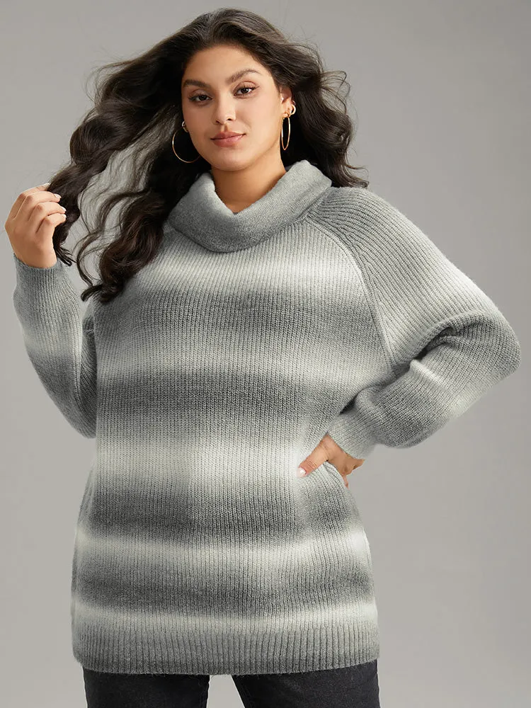 Turtleneck Ombre Heather Raglan Sleeve Pullover sold by Bloomchic