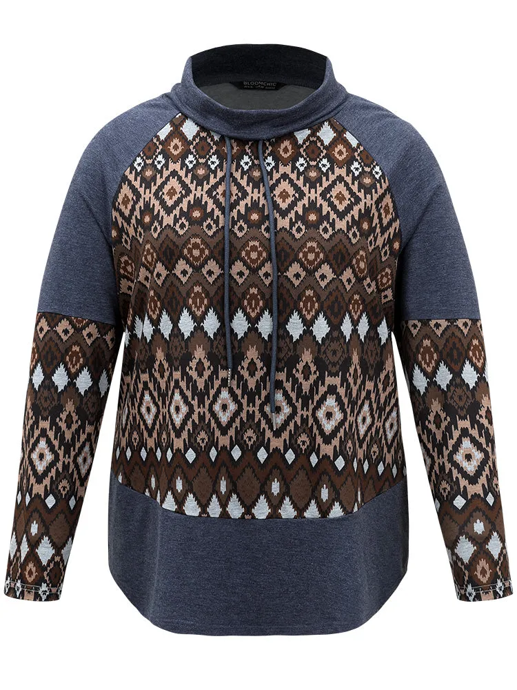 Bandana Patchwork Mock Neck Raglan Sleeve Sweatshirt sold by Bloomchic product image thumbnail 5