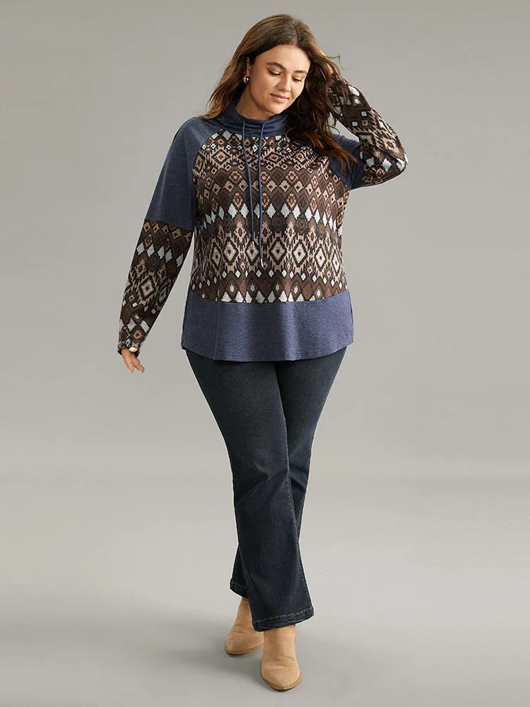 Bandana Patchwork Mock Neck Raglan Sleeve Sweatshirt sold by Bloomchic product image thumbnail 3