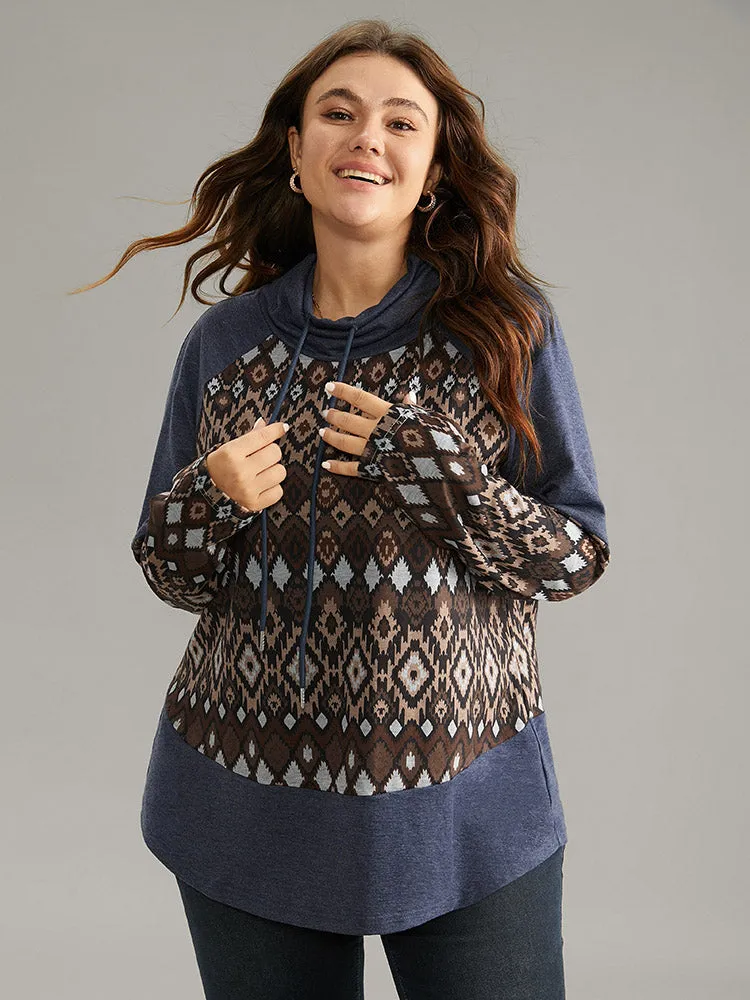 Bandana Patchwork Mock Neck Raglan Sleeve Sweatshirt sold by Bloomchic