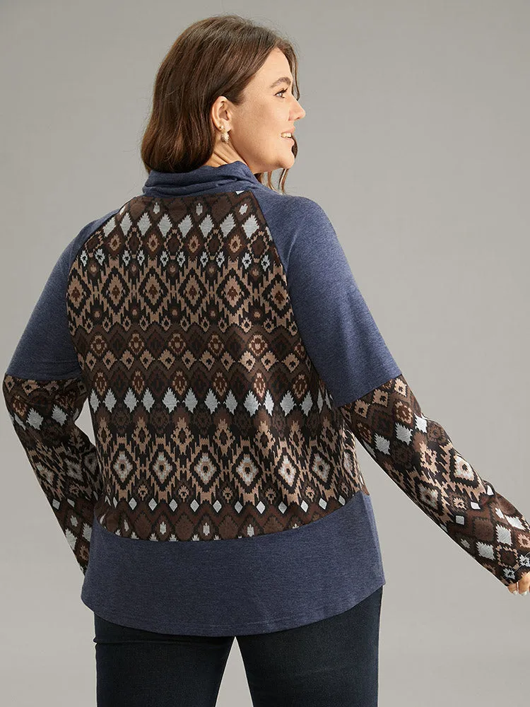 Bandana Patchwork Mock Neck Raglan Sleeve Sweatshirt sold by Bloomchic product image thumbnail 2