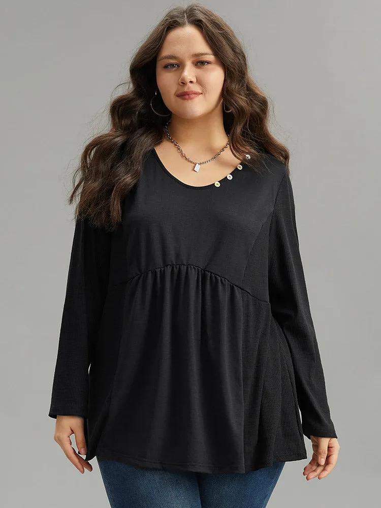 Plain Ruffles Button Detail T-shirt sold by Bloomchic