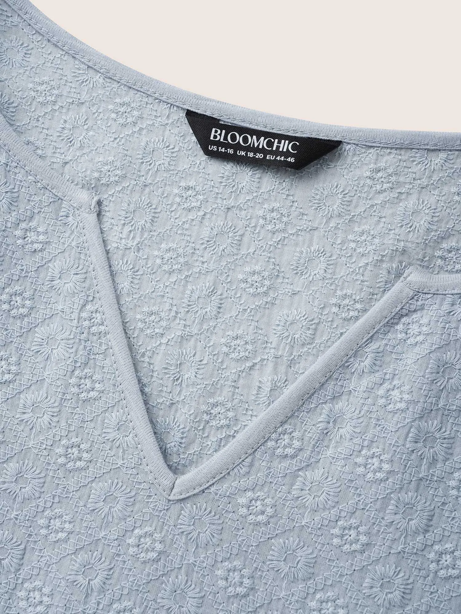 Cotton Notched Collar Floral Embroidered T-shirt sold by Bloomchic product image thumbnail 5