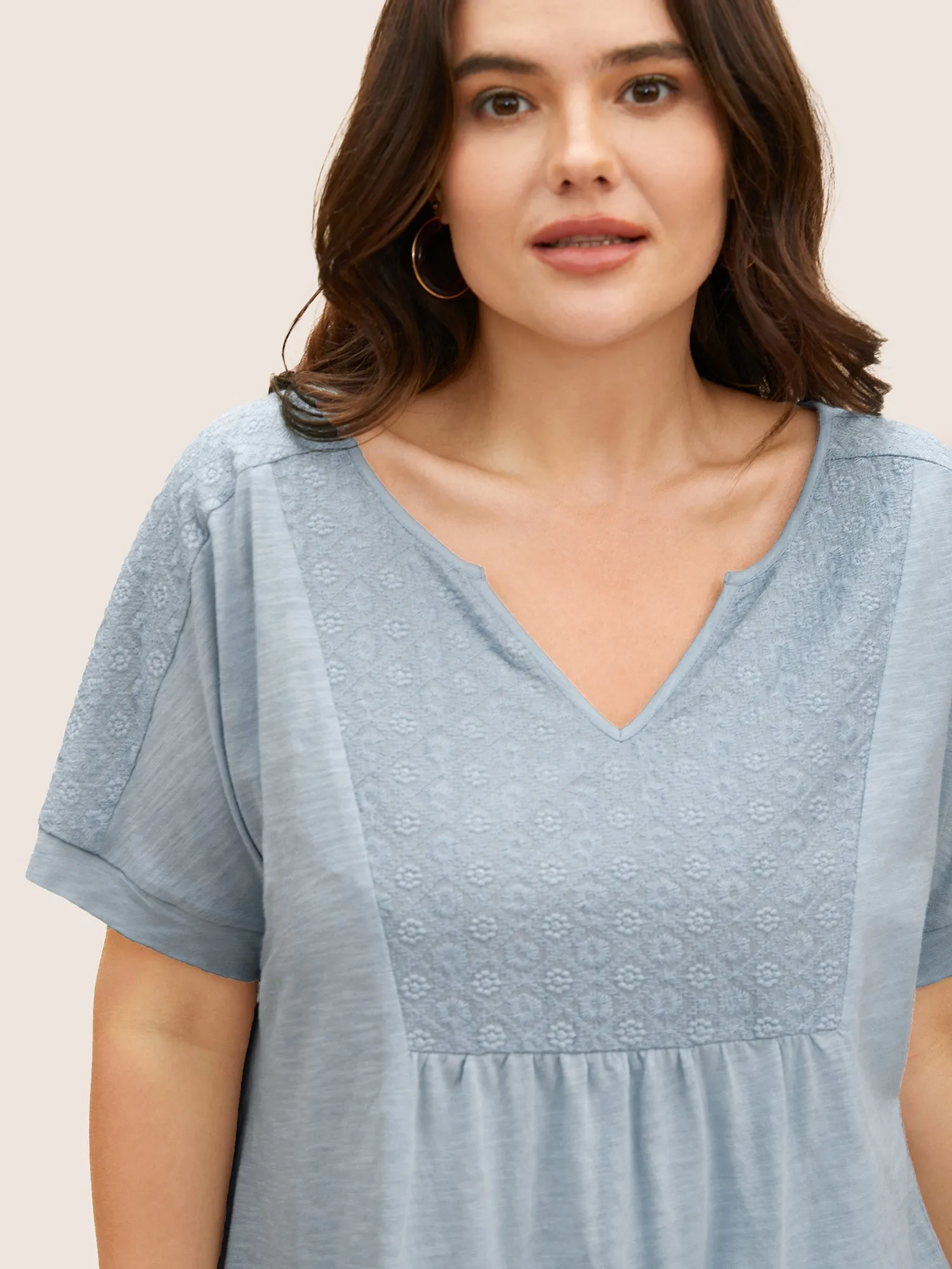 Cotton Notched Collar Floral Embroidered T-shirt sold by Bloomchic product image thumbnail 4