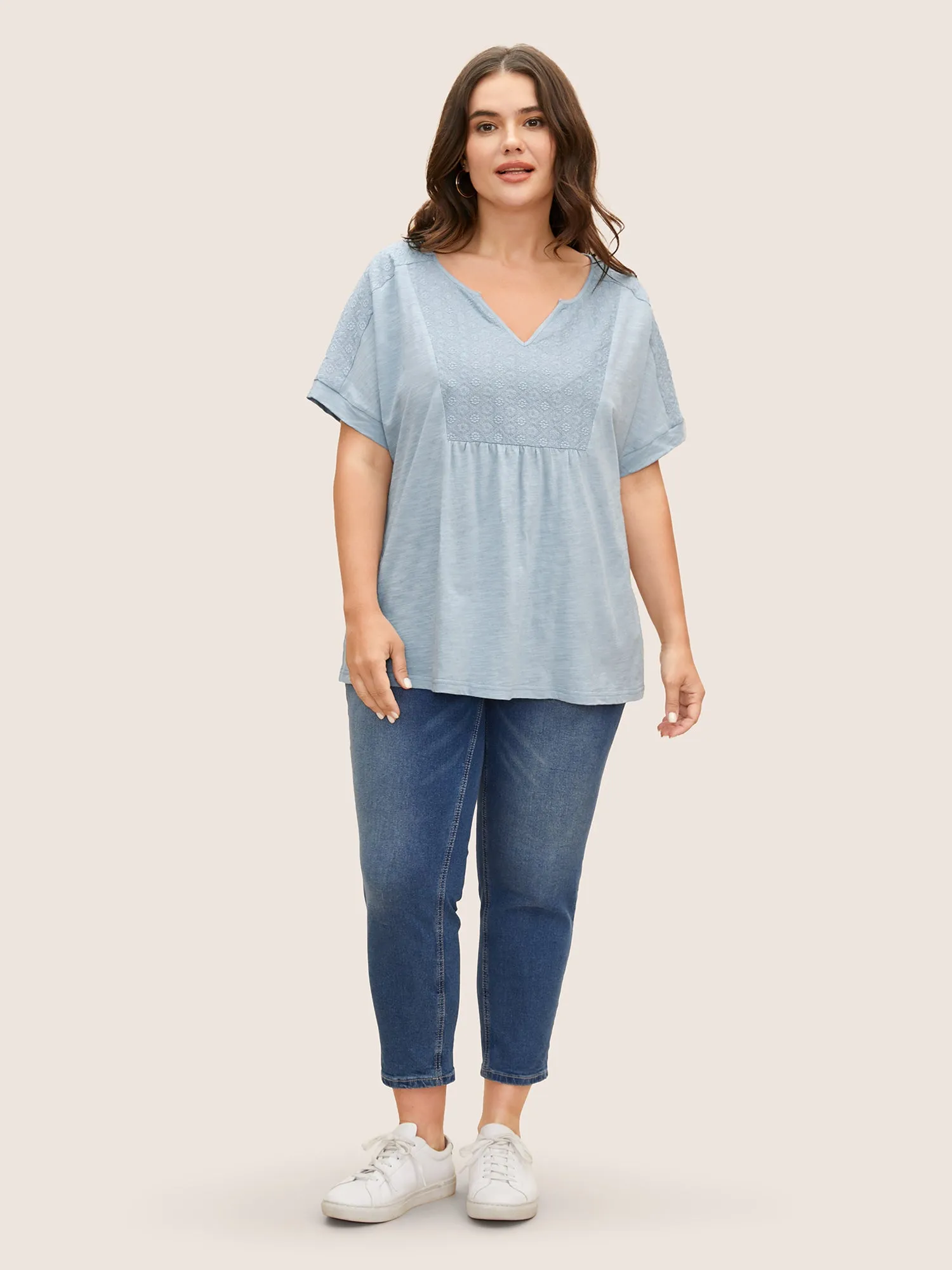 Cotton Notched Collar Floral Embroidered T-shirt sold by Bloomchic product image thumbnail 3