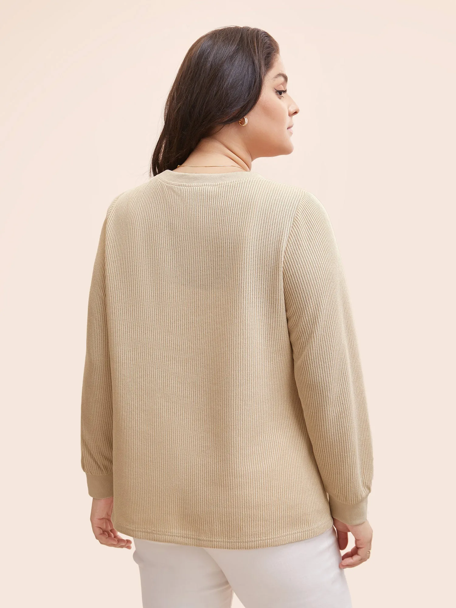 Crew Neck Rib Knit Patched Pocket T-shirt sold by Bloomchic product image thumbnail 5