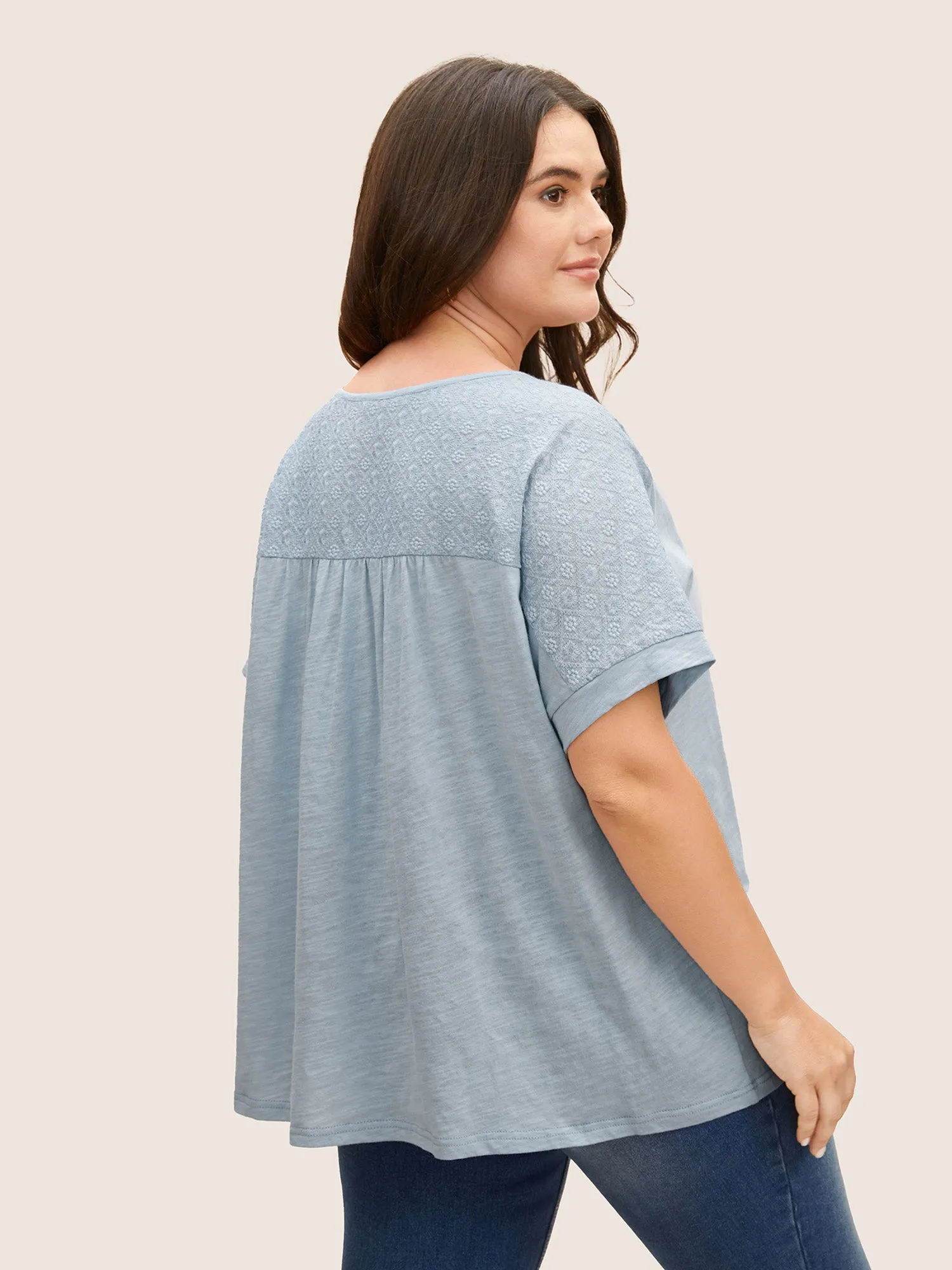 Cotton Notched Collar Floral Embroidered T-shirt sold by Bloomchic product image thumbnail 2