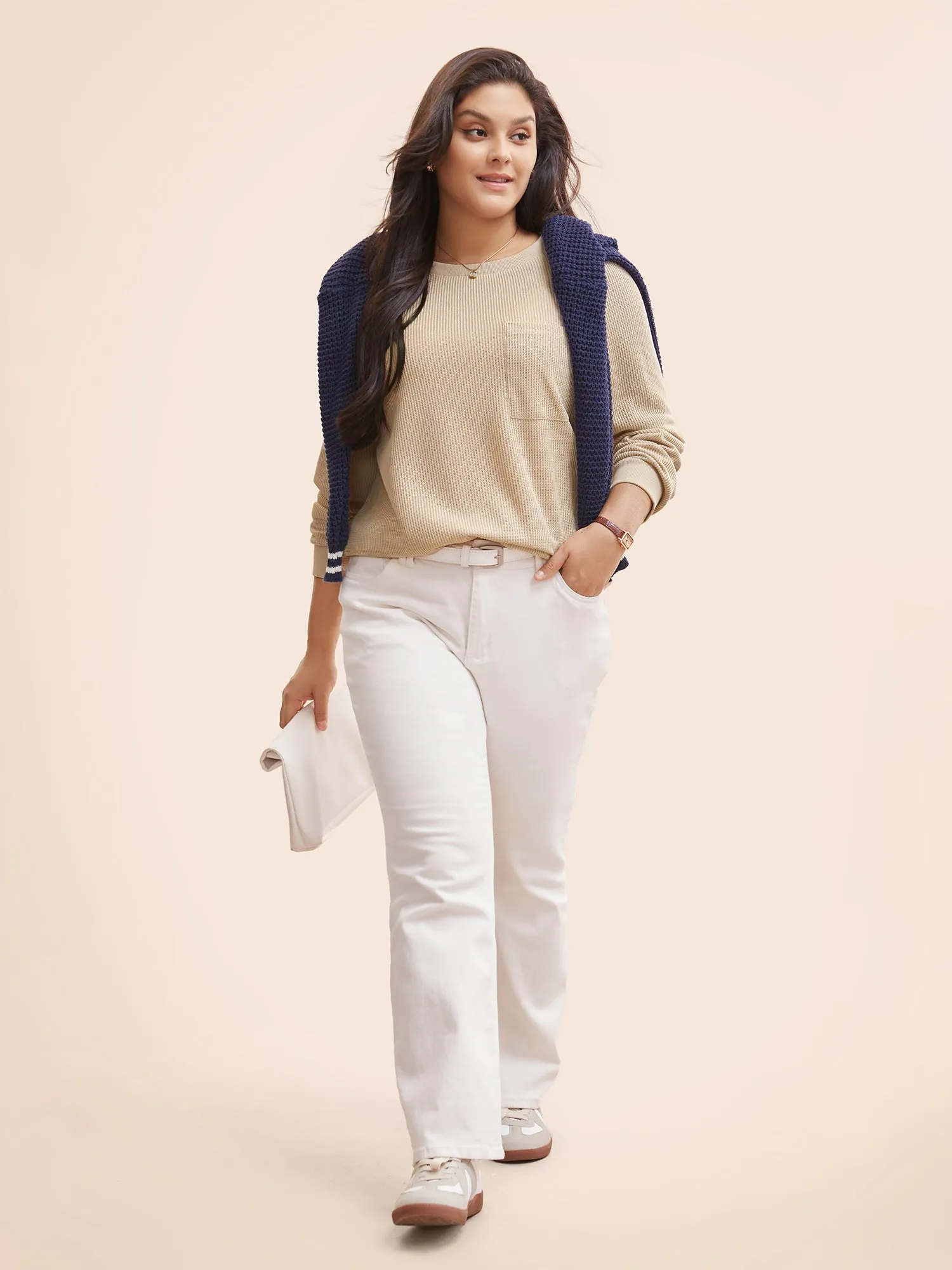 Crew Neck Rib Knit Patched Pocket T-shirt sold by Bloomchic product image thumbnail 2