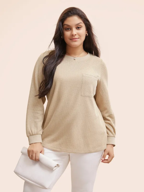 Crew Neck Rib Knit Patched Pocket T-shirt sold by Bloomchic