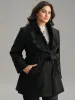 Plain Fuzzy Trim Patchwork Belted Coat sold by Bloomchic