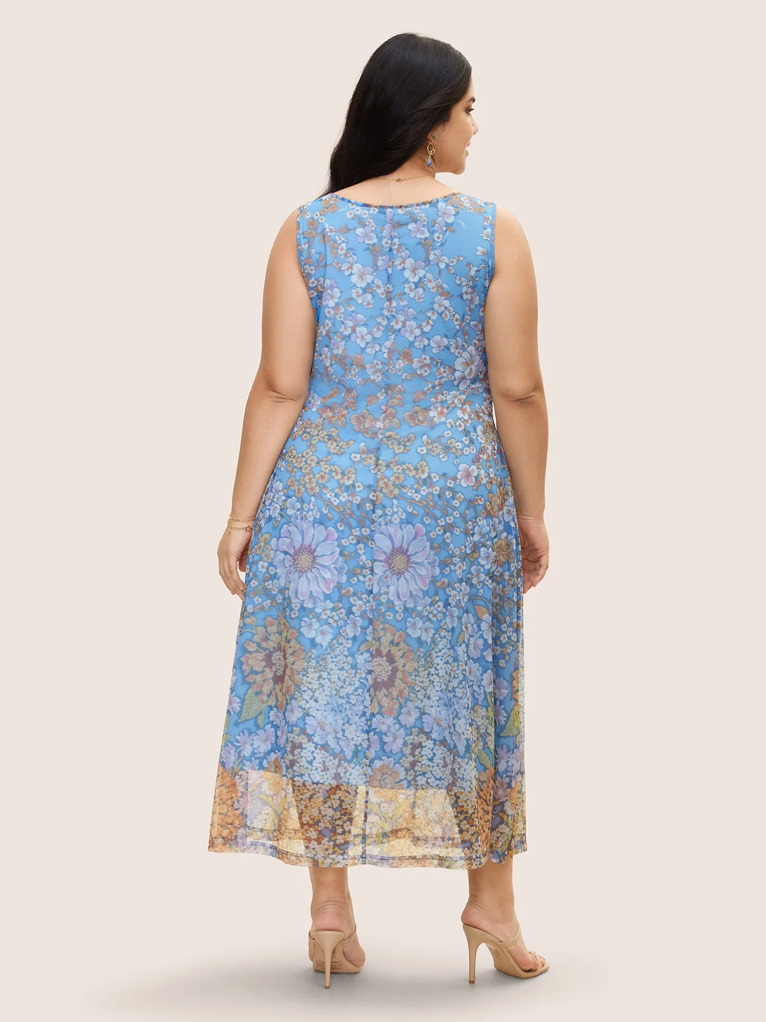 Square Neck Floral Mesh Tank Dress sold by Bloomchic product image thumbnail 4