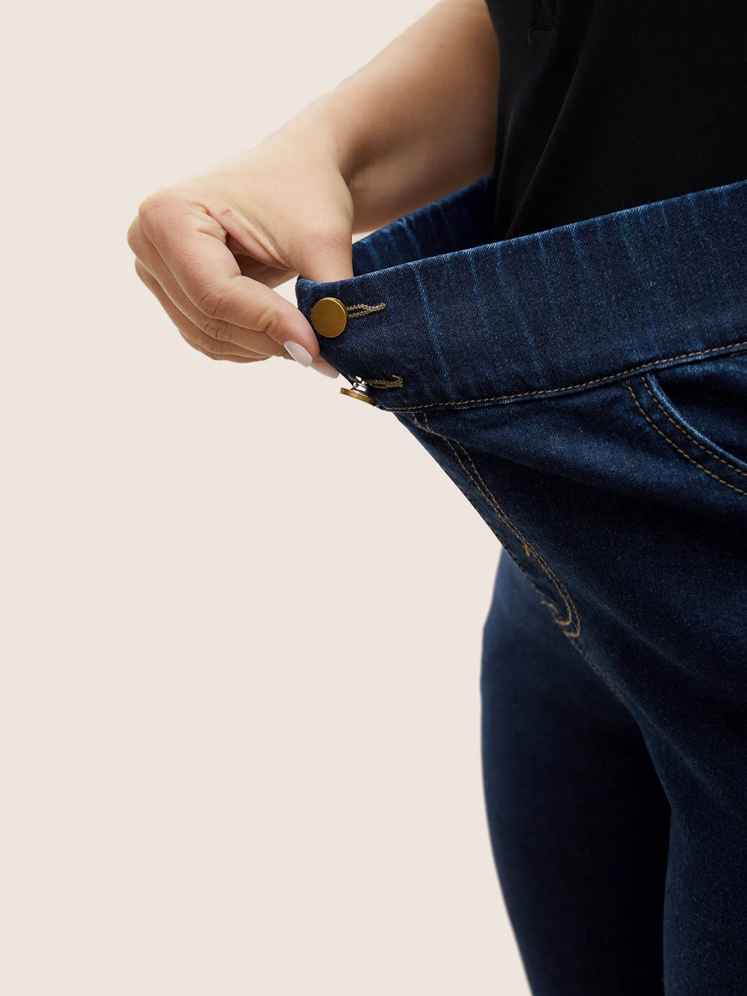 Elastic Waist Full Length Button Detail Jeans sold by Bloomchic product image thumbnail 4