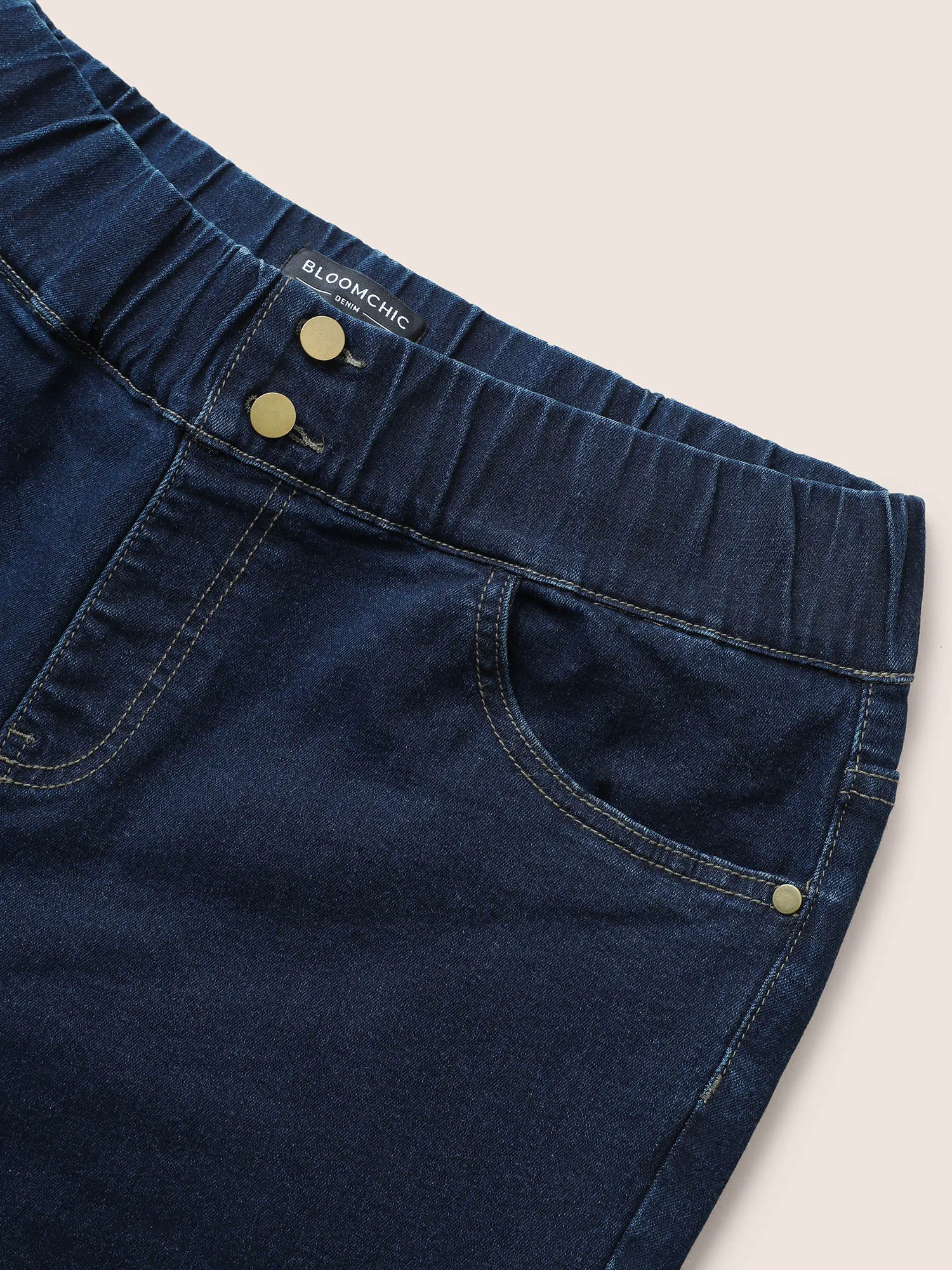 Elastic Waist Full Length Button Detail Jeans sold by Bloomchic product image thumbnail 5