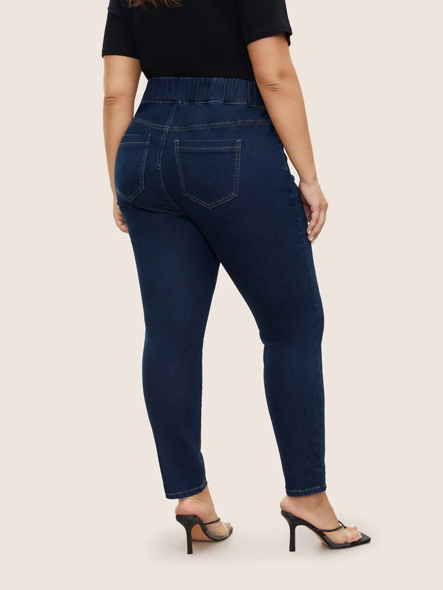 Elastic Waist Full Length Button Detail Jeans sold by Bloomchic product image thumbnail 3