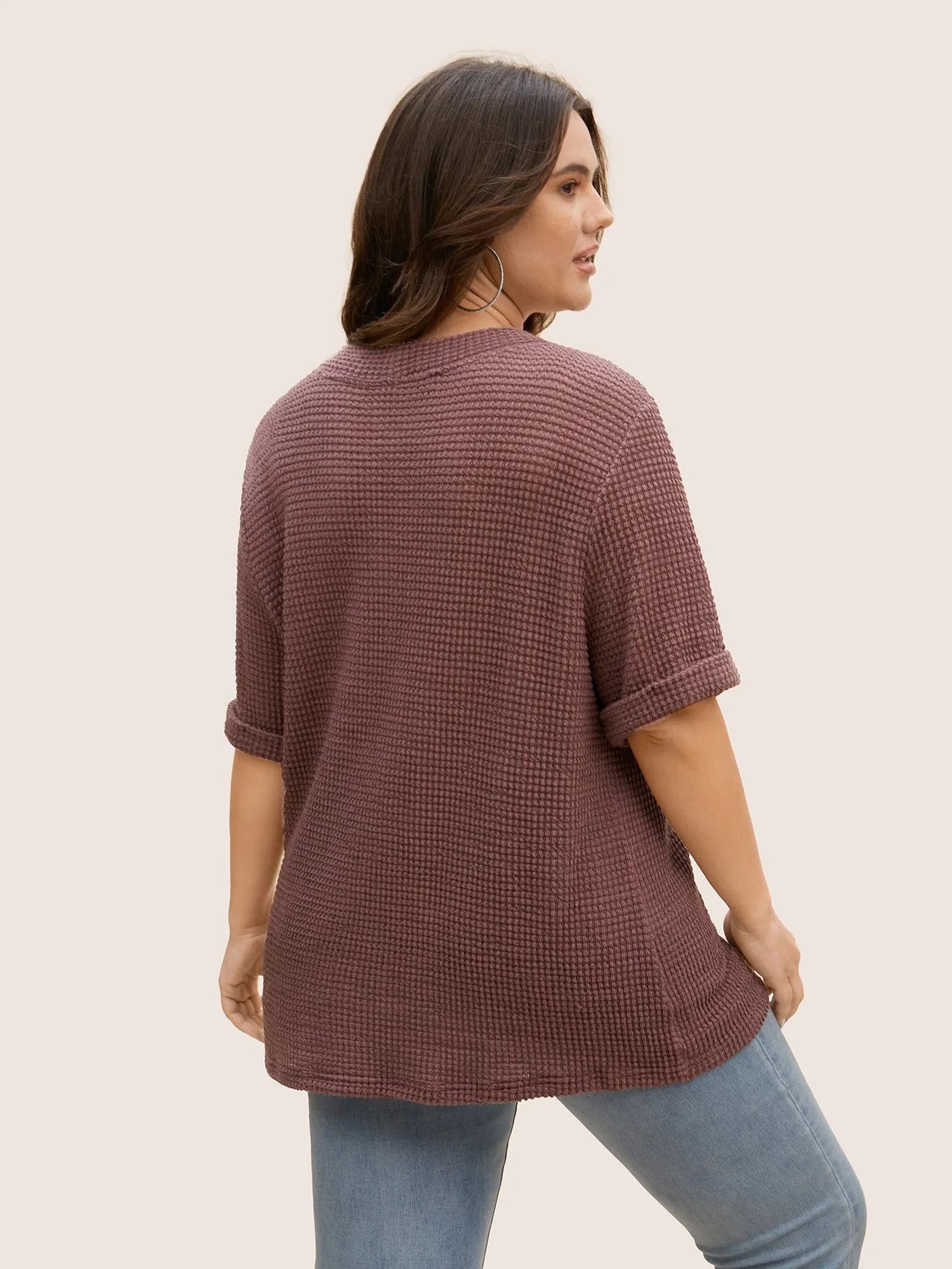 Textured Button Detail Cuffed Sleeve T-shirt sold by Bloomchic product image thumbnail 2