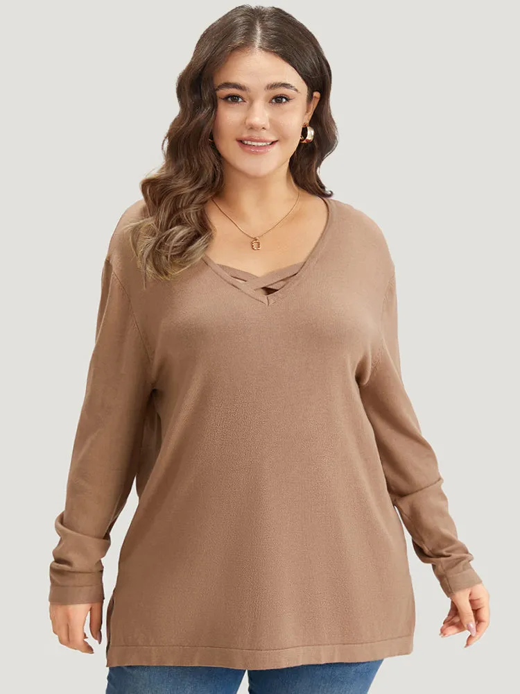 Supersoft Essentials Crisscross Neck Split Side Pullover sold by Bloomchic