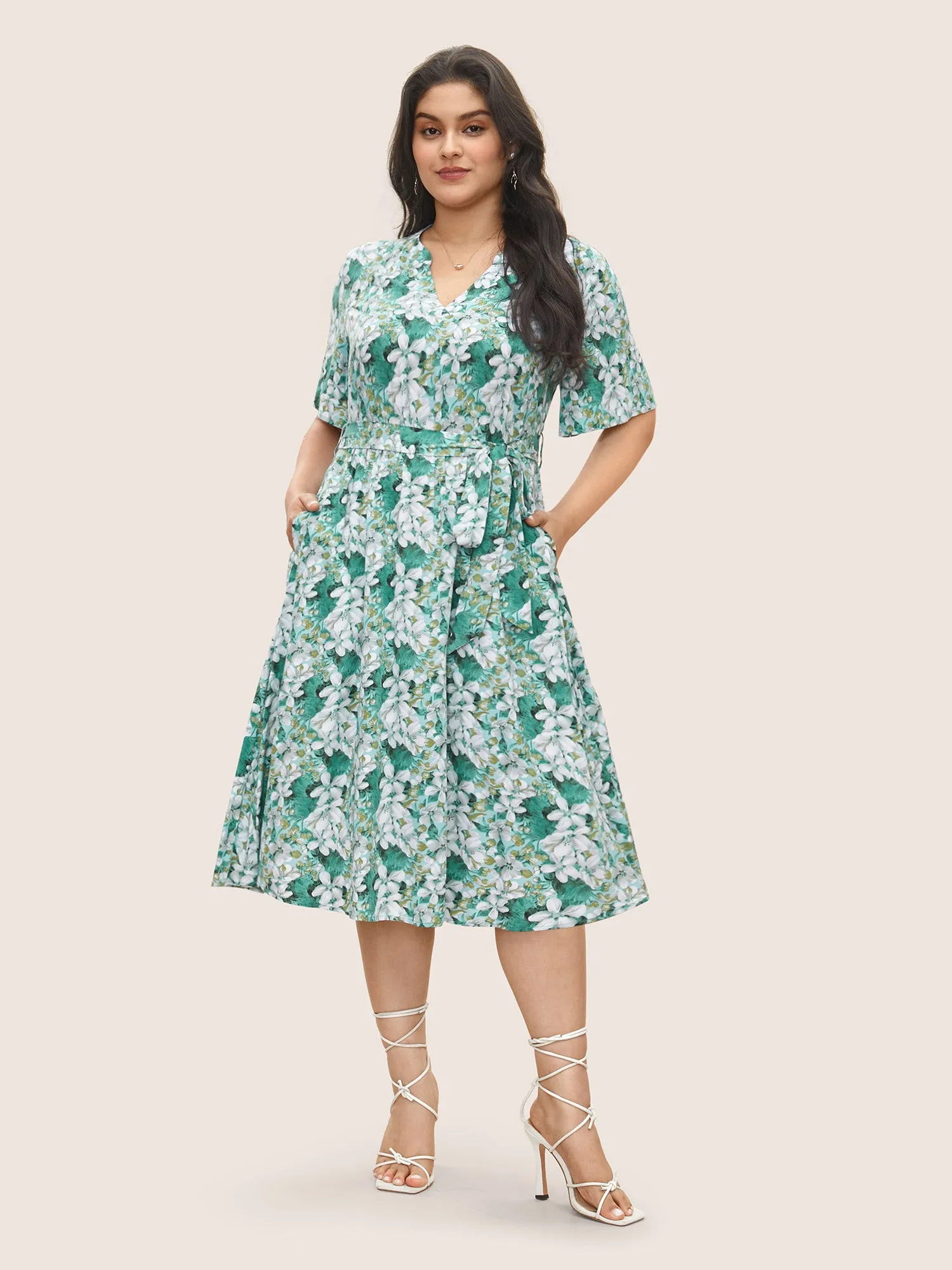 Floral Print Notched Belted Midi Dress sold by Bloomchic product image thumbnail 2