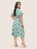 Floral Print Notched Belted Midi Dress sold by Bloomchic