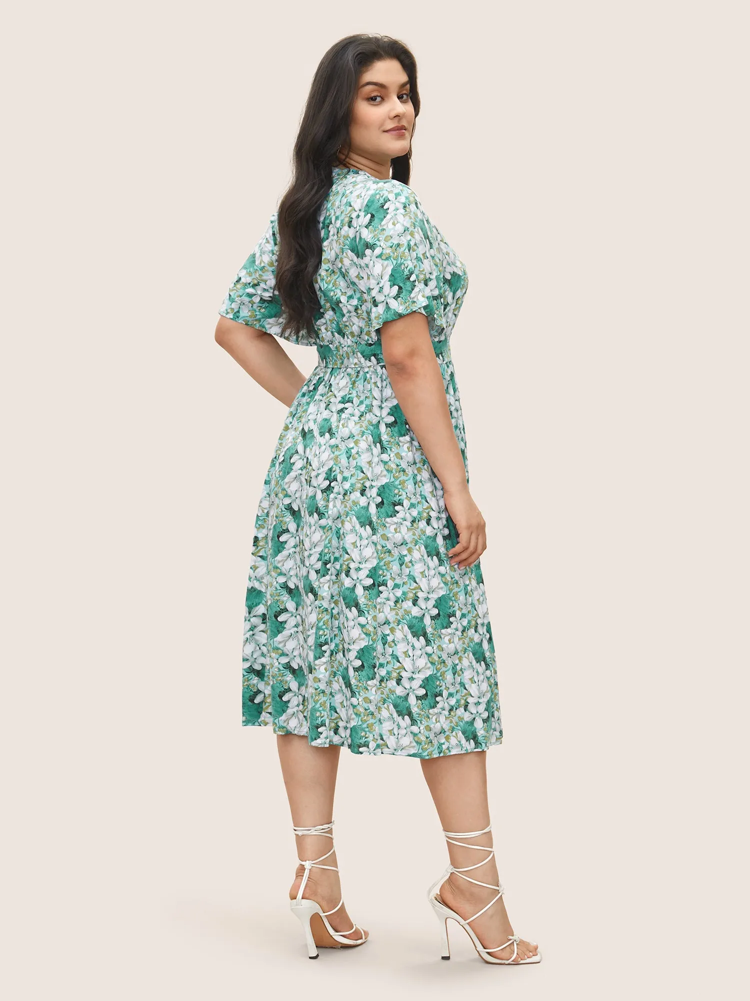 Floral Print Notched Belted Midi Dress sold by Bloomchic product image thumbnail 3