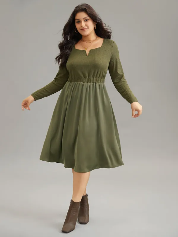 Twill Patchwork Elastic Waist Gathered Dress sold by Bloomchic