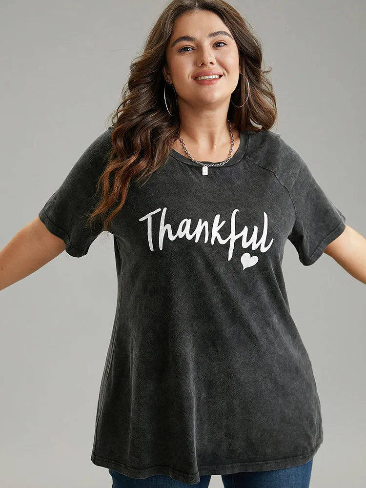 Vintage Letter Print Round Neck Raglan Sleeve T-shirt sold by Bloomchic product image thumbnail 3