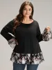 Floral Patchwork Round Neck Bell Sleeve T-shirt sold by Bloomchic