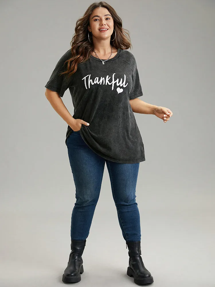 Vintage Letter Print Round Neck Raglan Sleeve T-shirt sold by Bloomchic product image thumbnail 4