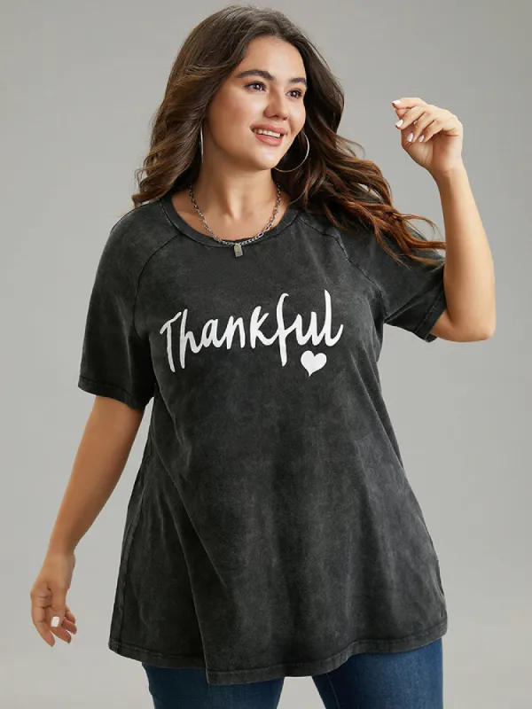 Vintage Letter Print Round Neck Raglan Sleeve T-shirt sold by Bloomchic