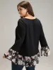 Floral Patchwork Round Neck Bell Sleeve T-shirt sold by Bloomchic
