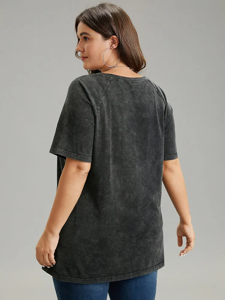 Vintage Letter Print Round Neck Raglan Sleeve T-shirt sold by Bloomchic product image thumbnail 2