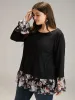 Floral Patchwork Round Neck Bell Sleeve T-shirt sold by Bloomchic