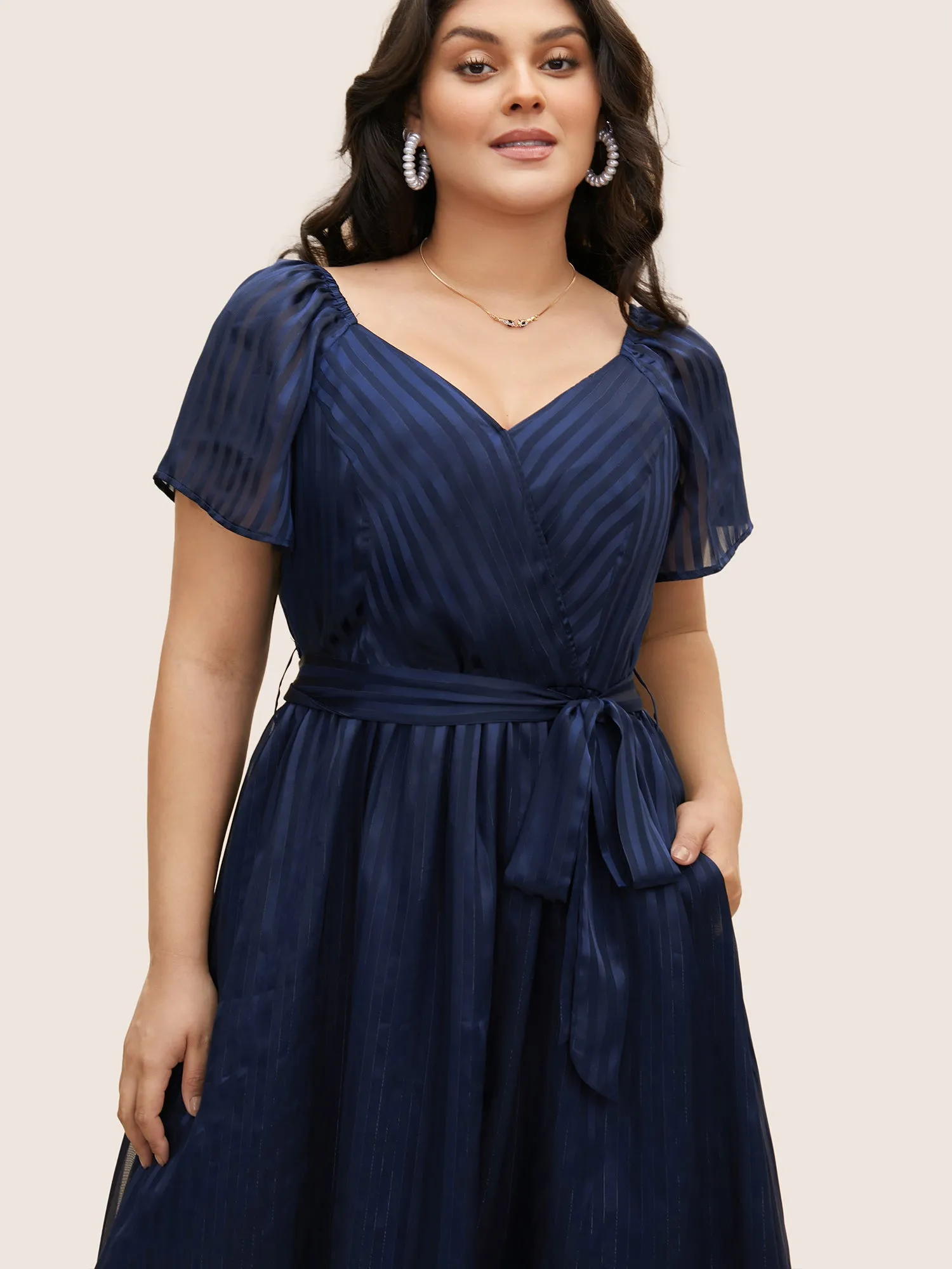 Striped Heart Neckline Midi Dress sold by Bloomchic product image thumbnail 4