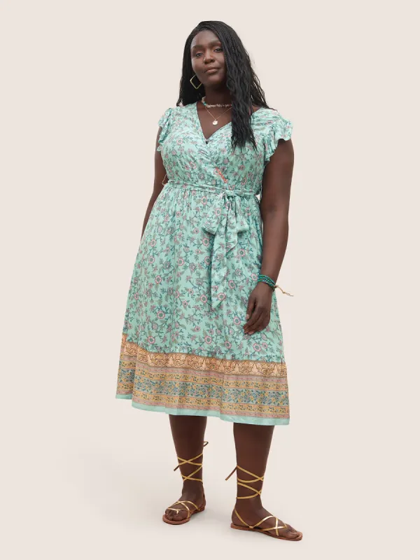 Bandana Ruffles Wrap Elastic Waist Belted Dress sold by Bloomchic