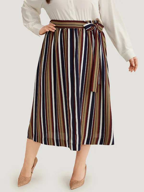 Striped Ties Elastic Waist A-line Skirt sold by Bloomchic