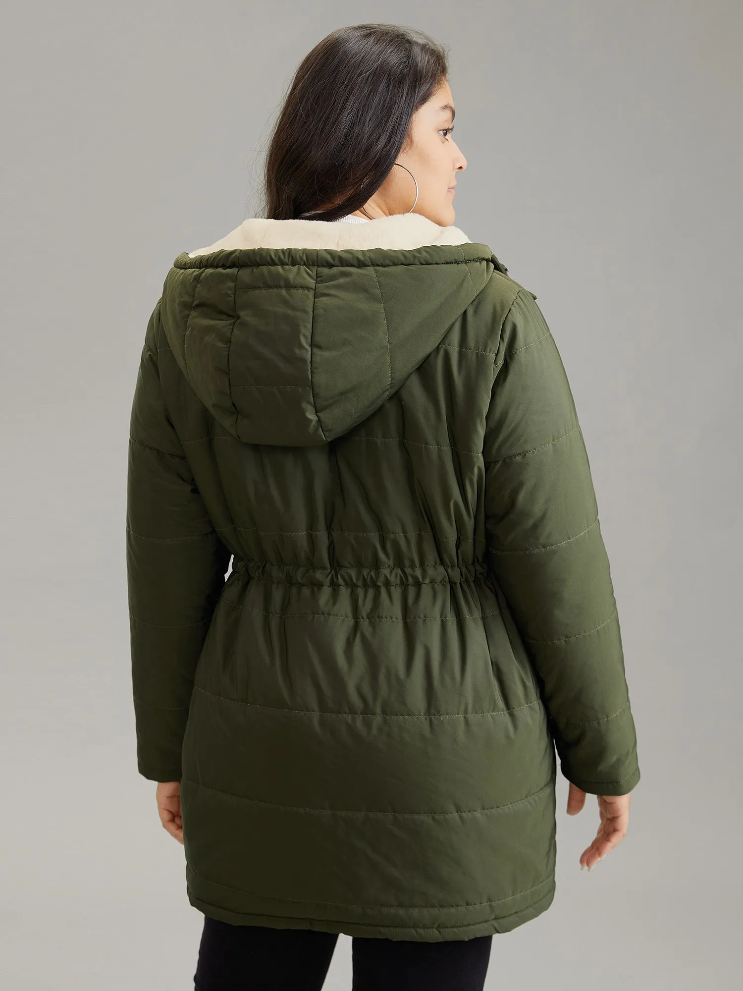 Solid Drawstring Patchwork Fluffy Hooded Padded Coat sold by Bloomchic product image thumbnail 4