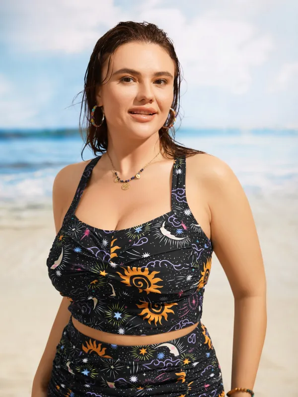 Moon & Star Heart Neckline Twist Front Swim Top sold by Bloomchic