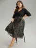 Chiffon Moroccan Print Glitter Belted Overlap Collar Dress sold by Bloomchic