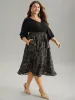Chiffon Moroccan Print Glitter Belted Overlap Collar Dress sold by Bloomchic