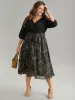 Chiffon Moroccan Print Glitter Belted Overlap Collar Dress sold by Bloomchic