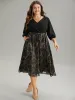 Chiffon Moroccan Print Glitter Belted Overlap Collar Dress sold by Bloomchic