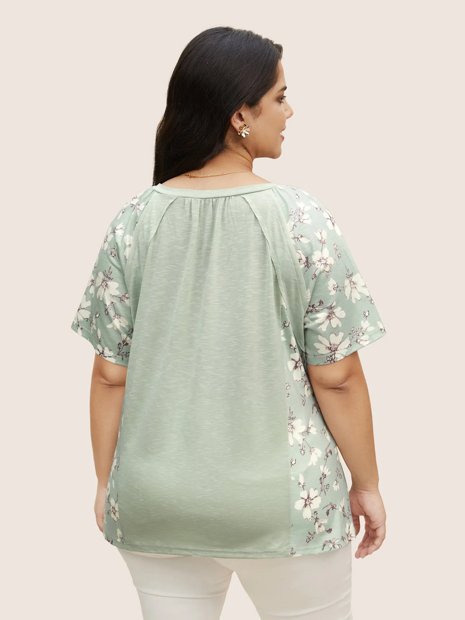 Floral Patchwork Pleated Raglan Sleeve T-shirt sold by Bloomchic product image thumbnail 2