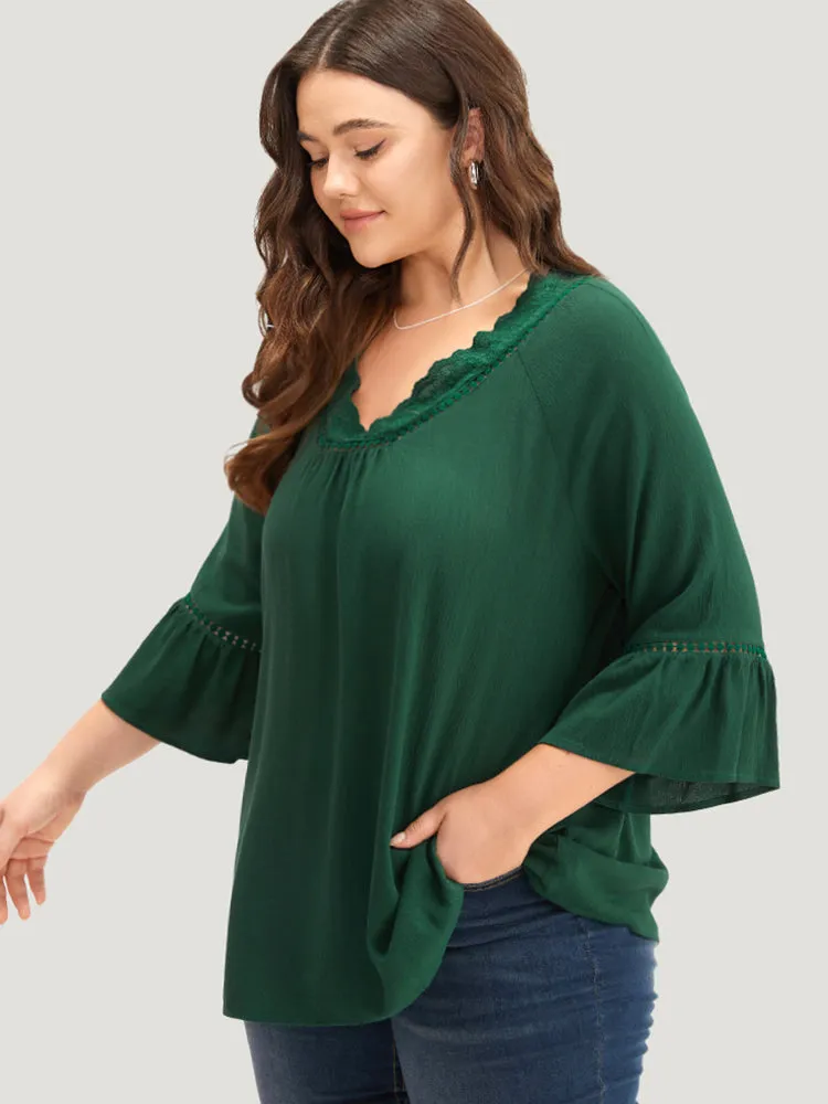 Lace Panel Hollow Out Bell Sleeve Blouse sold by Bloomchic product image thumbnail 3