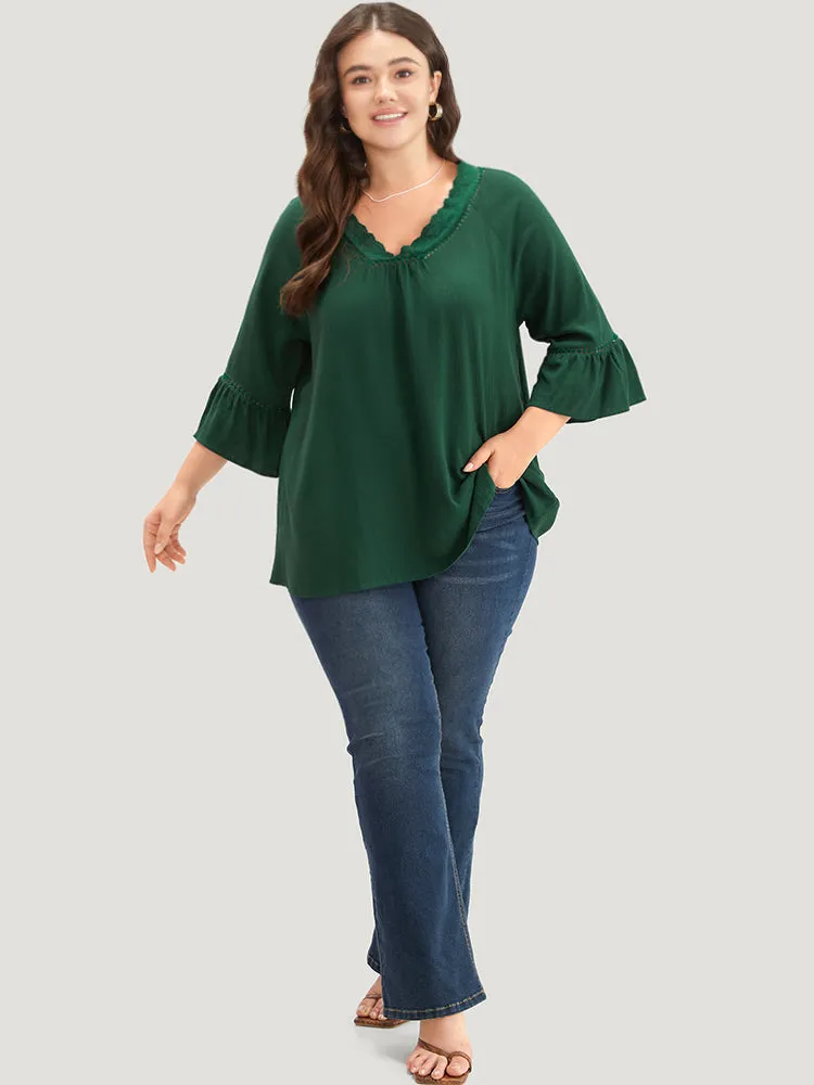 Lace Panel Hollow Out Bell Sleeve Blouse sold by Bloomchic product image thumbnail 4
