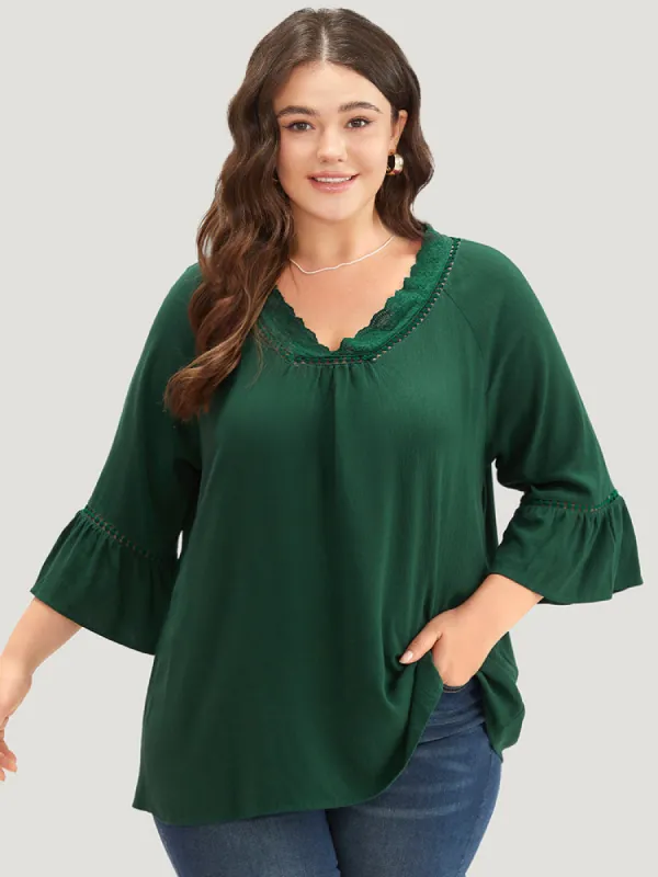 Lace Panel Hollow Out Bell Sleeve Blouse sold by Bloomchic