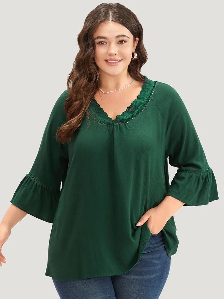 Lace Panel Hollow Out Bell Sleeve Blouse sold by Bloomchic